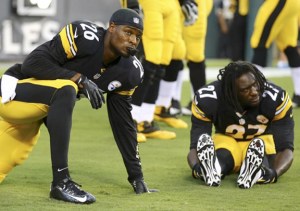 Seen here, demonstrating the proper way to line up for a running play.